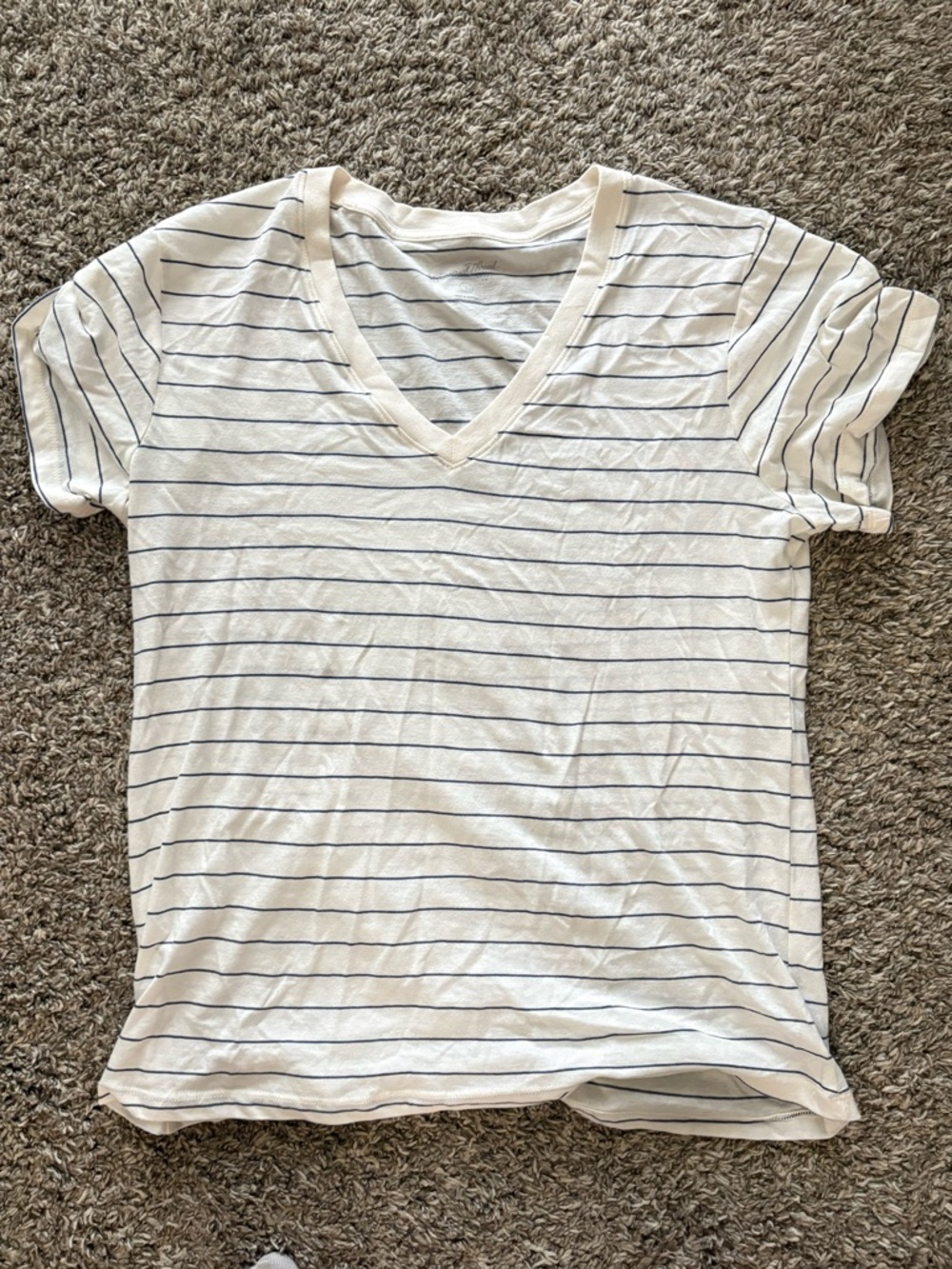 Universal Thread White V-Neck Tee with Navy Stripes